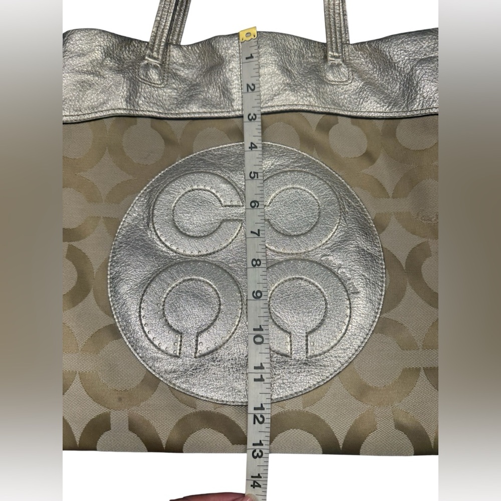 Coach Julia Op Art Signature Khaki Gold Leather Shoulder Bag Tote **READ** - Picture 15 of 16